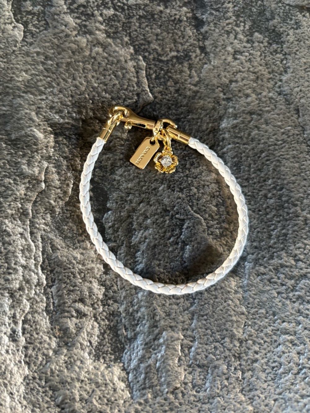 COACH Braided Leather Tea Rose Charm Bracelet